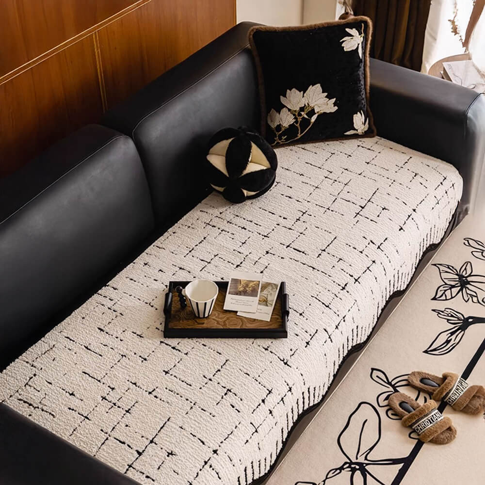 Elegant Plush Couch Cover with Irregular Wave Edges