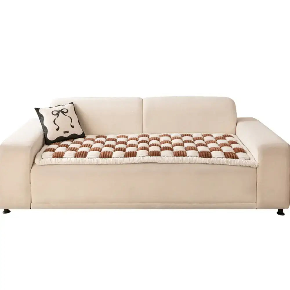 Cozy Cream Plaid Square Fuzzy Pet Dog Bed Cover