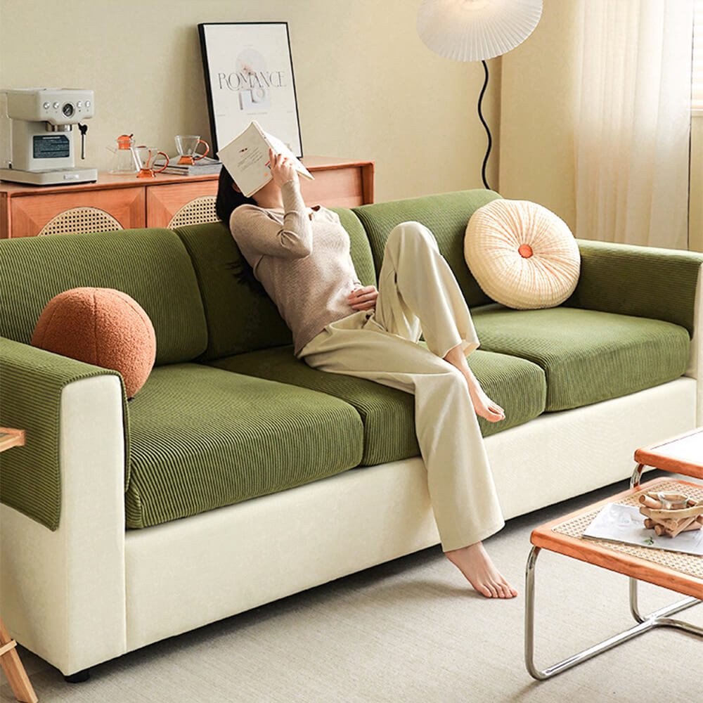 Vertical Stripe Corduroy Anti-Scratch Couch Cover for Enhanced Protection