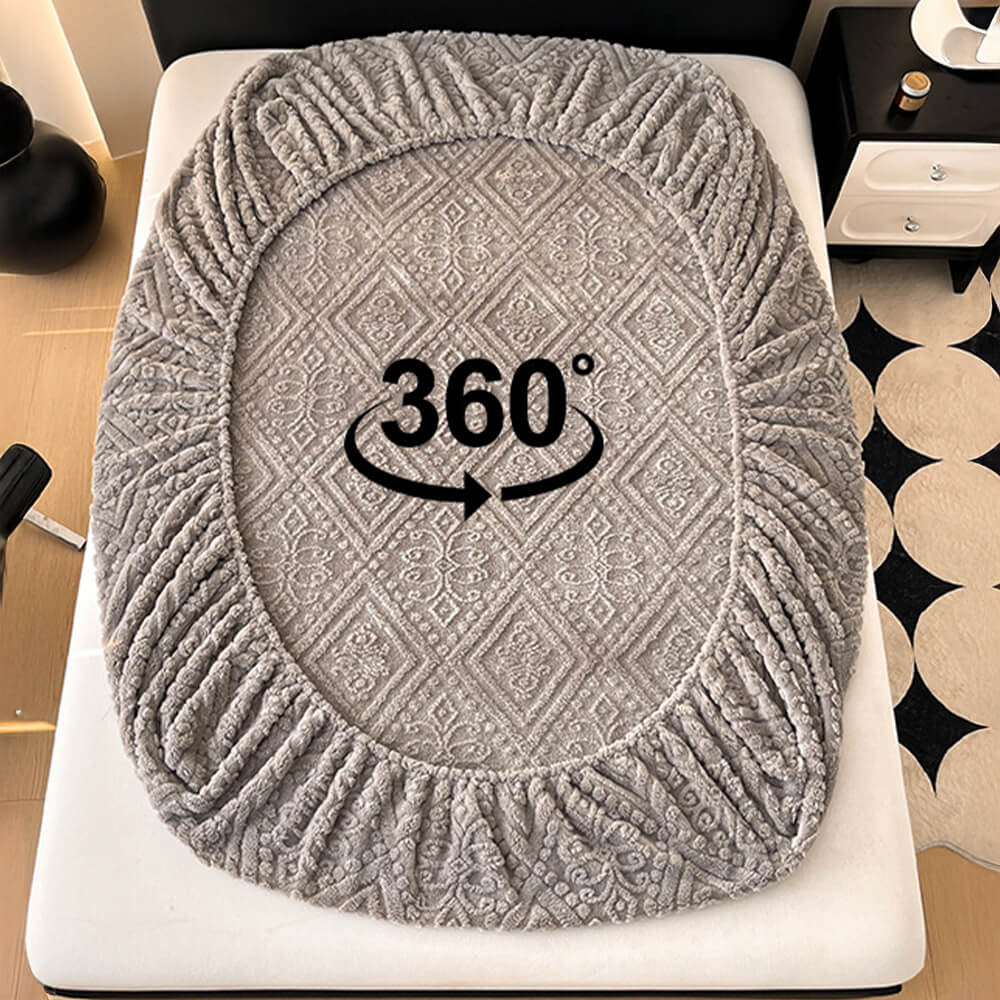 Luxurious Baroque Embossed Warm Milk Velvet Mattress Cover