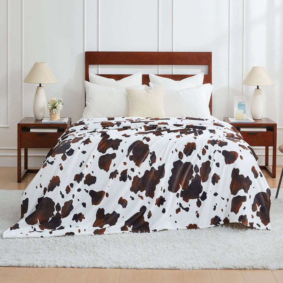 Cow Print Plush Throw