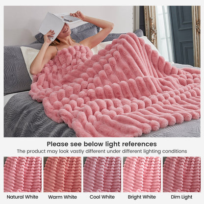 Luxurious Striped Faux Fur Throw Blanket for Cozy Comfort