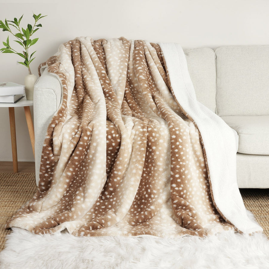 Deer Print Faux Fur Throw