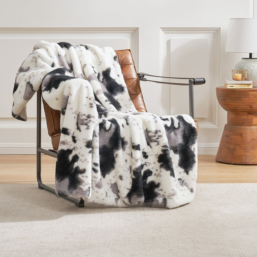 Cow Print Faux Fur Throw