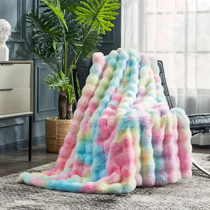 Artisan Bubble Faux Fur Throw Blanket with Unique Tie-Dye Design
