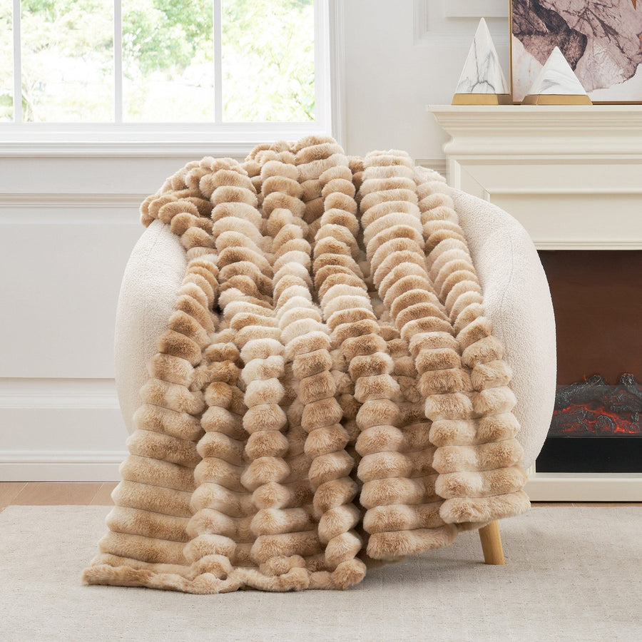 Striped Faux Fur Throw