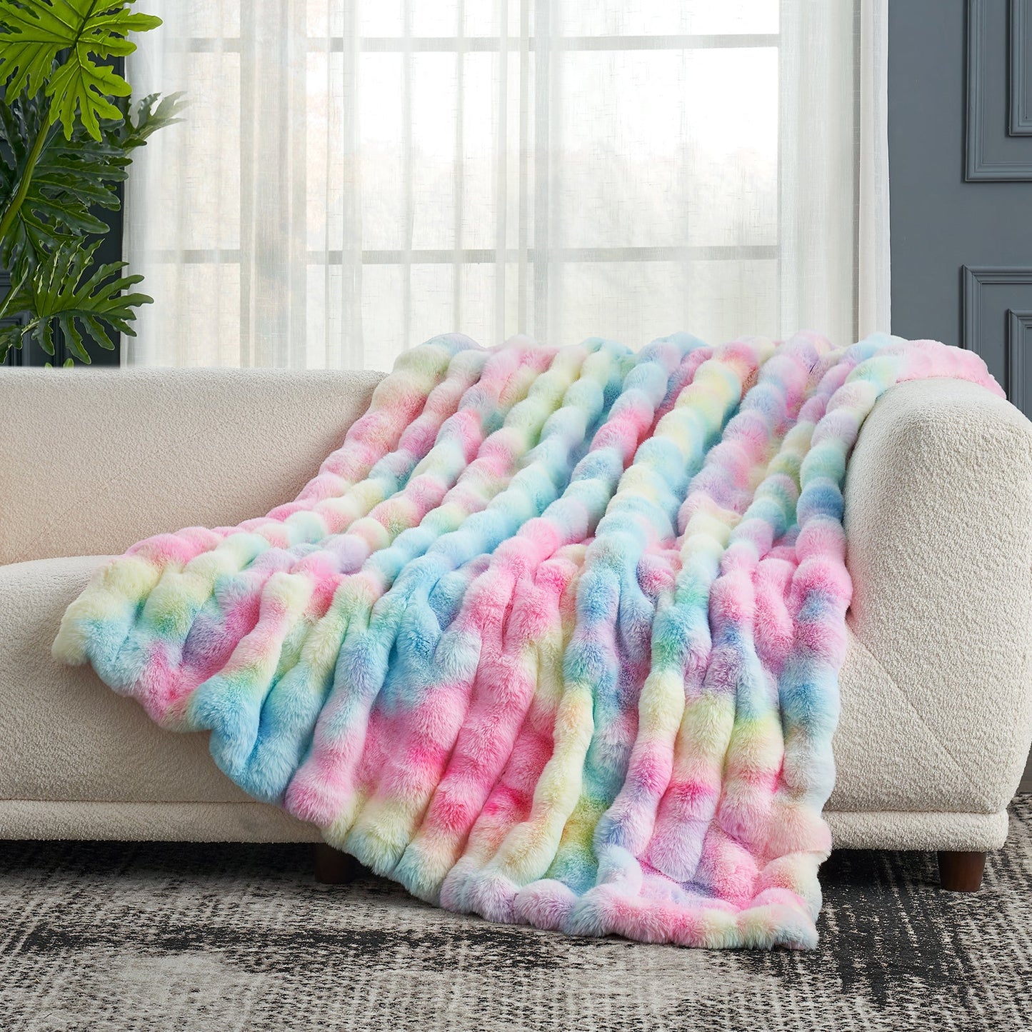 Artisan Bubble Faux Fur Throw Blanket with Unique Tie-Dye Design