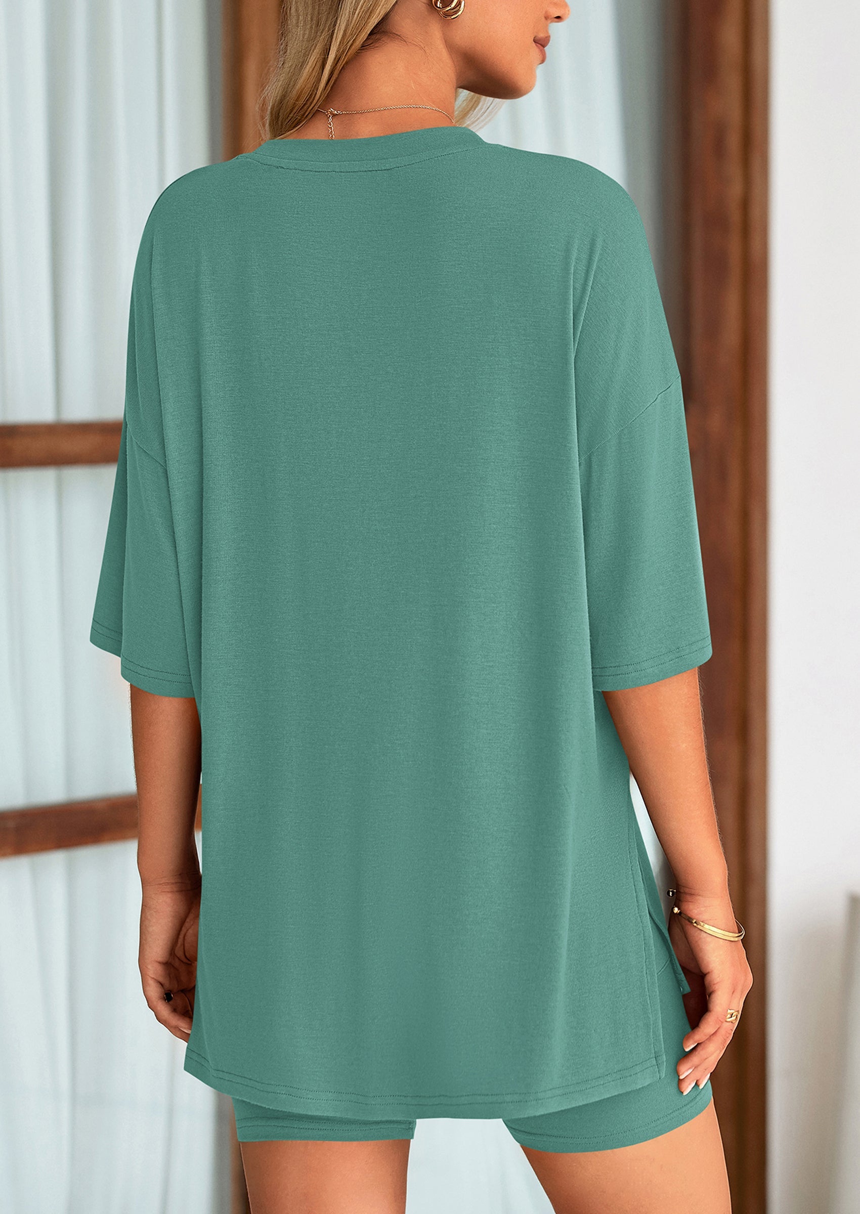 Casual Short Sleeved Round Neck Top Paired With Shorts Two Piece Set