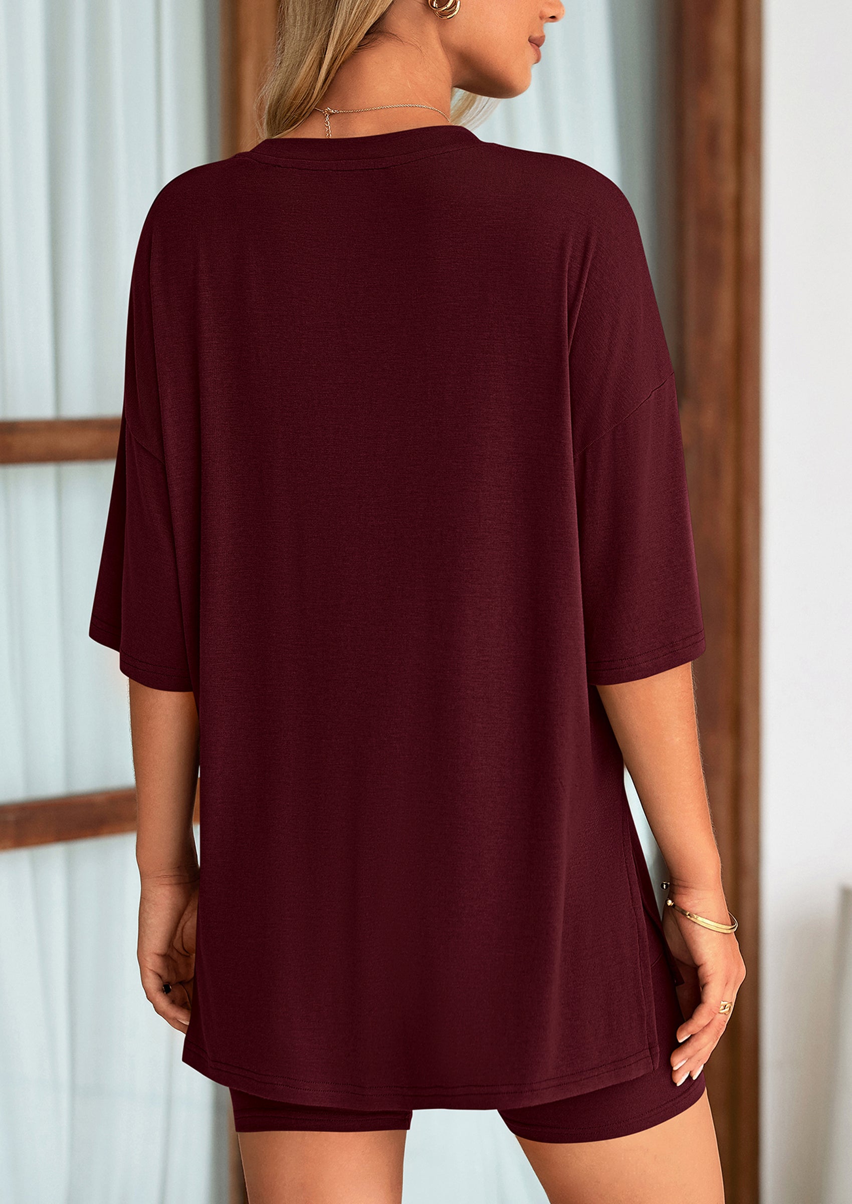 Casual Short Sleeved Round Neck Top Paired With Shorts Two Piece Set