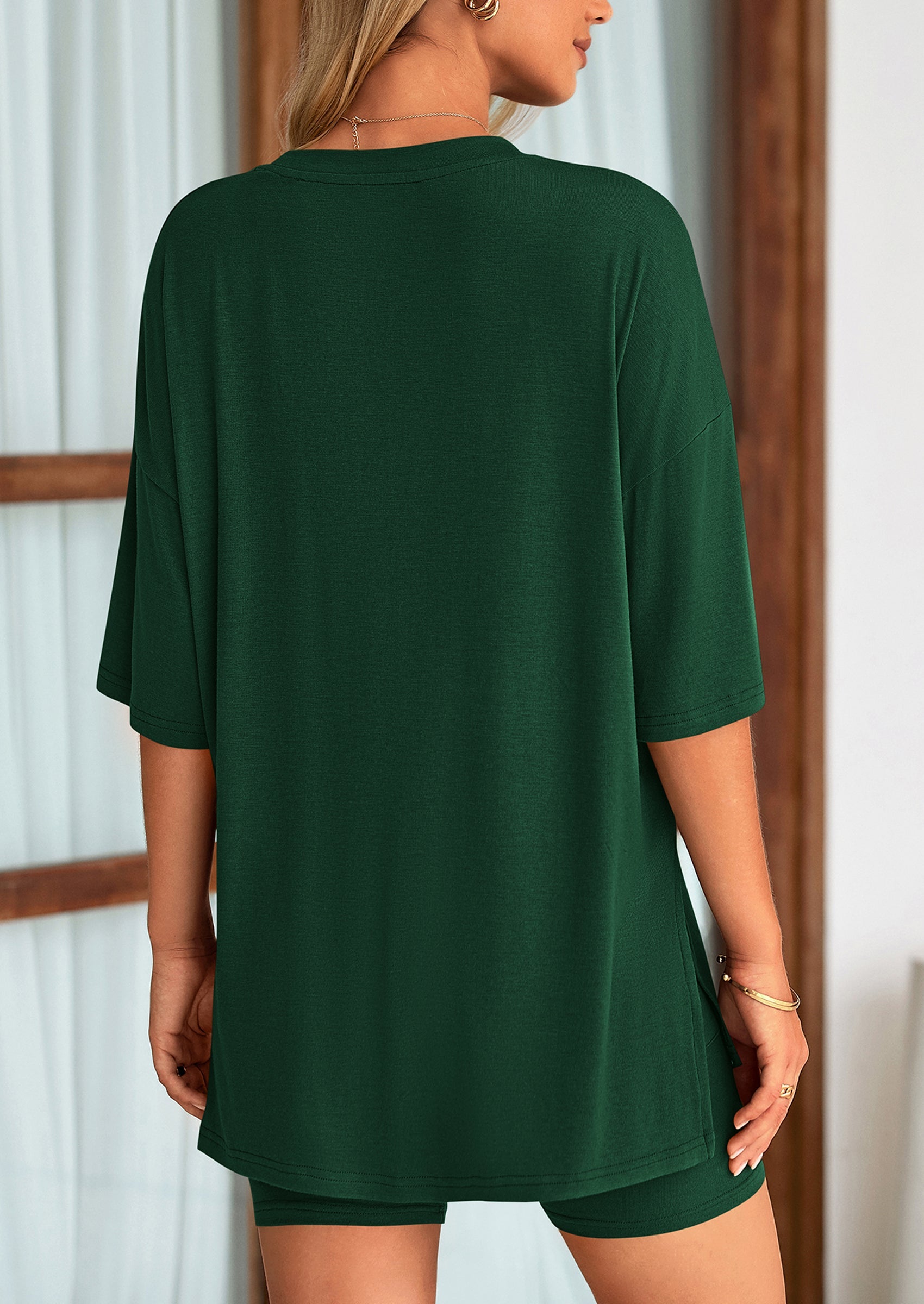 Casual Short Sleeved Round Neck Top Paired With Shorts Two Piece Set