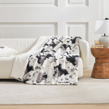 Luxurious Cow Print Faux Fur Throw Blanket for Stylish Decor