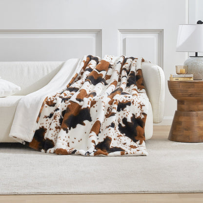 Luxurious Cow Print Faux Fur Throw Blanket for Stylish Decor