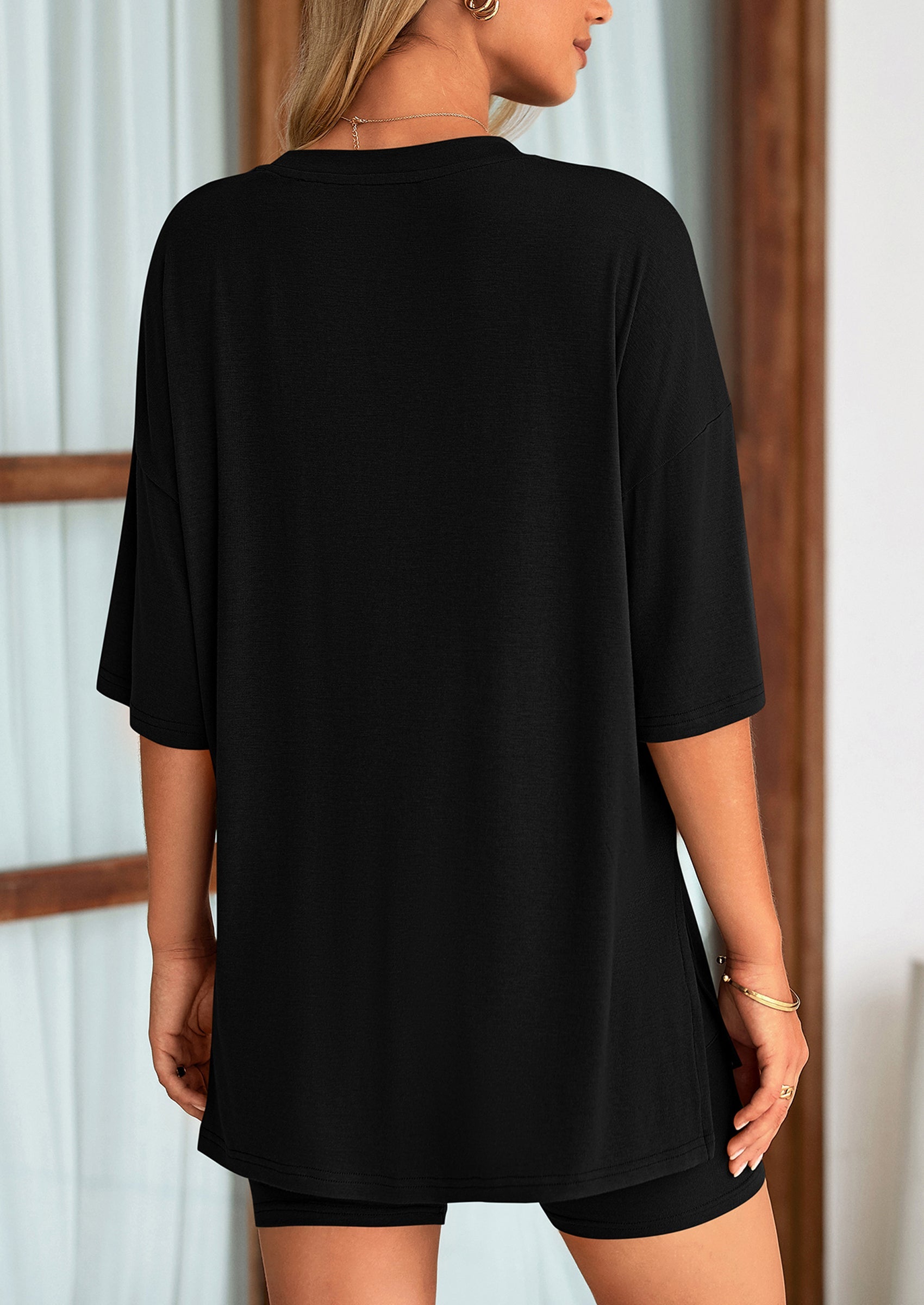 Casual Short Sleeved Round Neck Top Paired With Shorts Two Piece Set