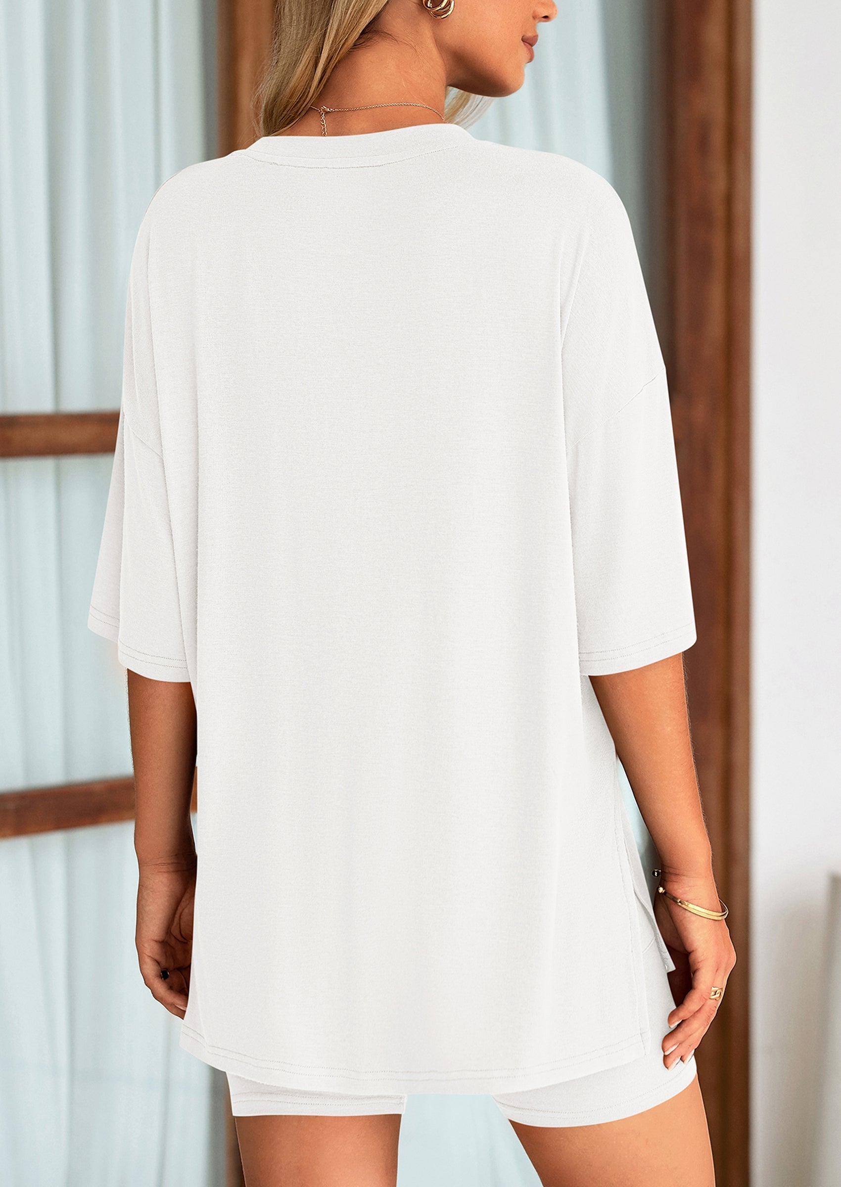 Casual Short Sleeved Round Neck Top Paired With Shorts Two Piece Set