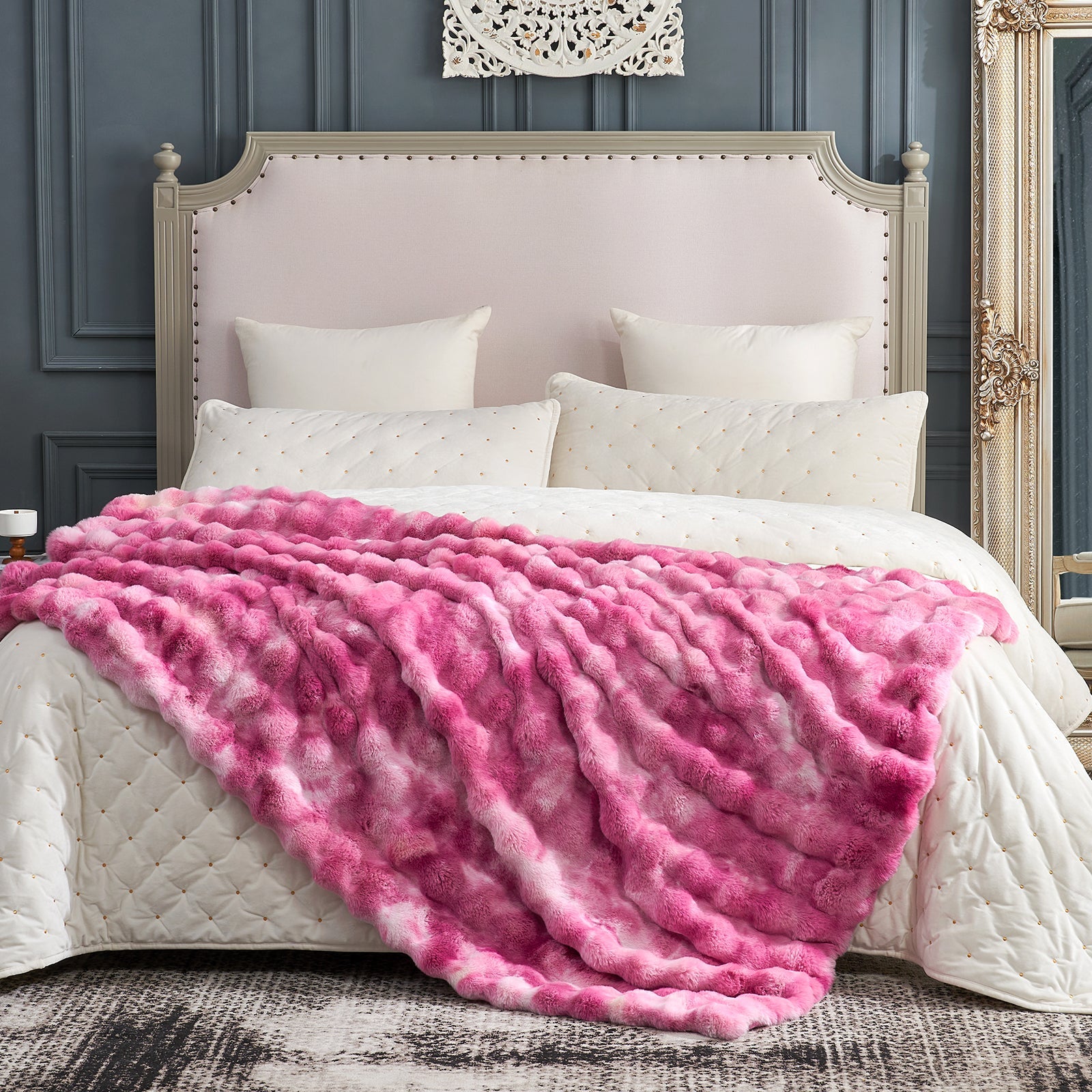Artisan Bubble Faux Fur Throw Blanket with Unique Tie-Dye Design