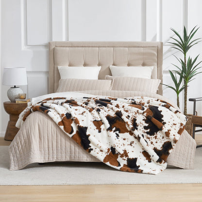 Luxurious Cow Print Faux Fur Throw Blanket for Stylish Decor