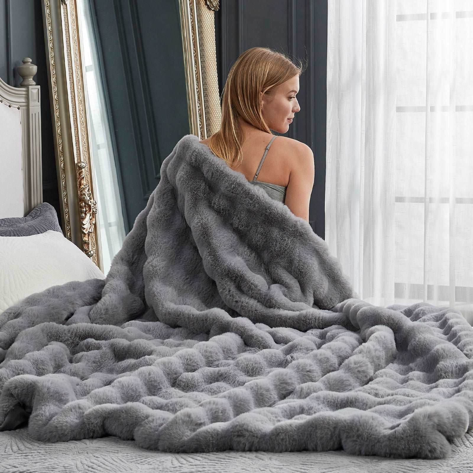 Artisan Bubble Faux Fur Throw Blanket with Unique Tie-Dye Design