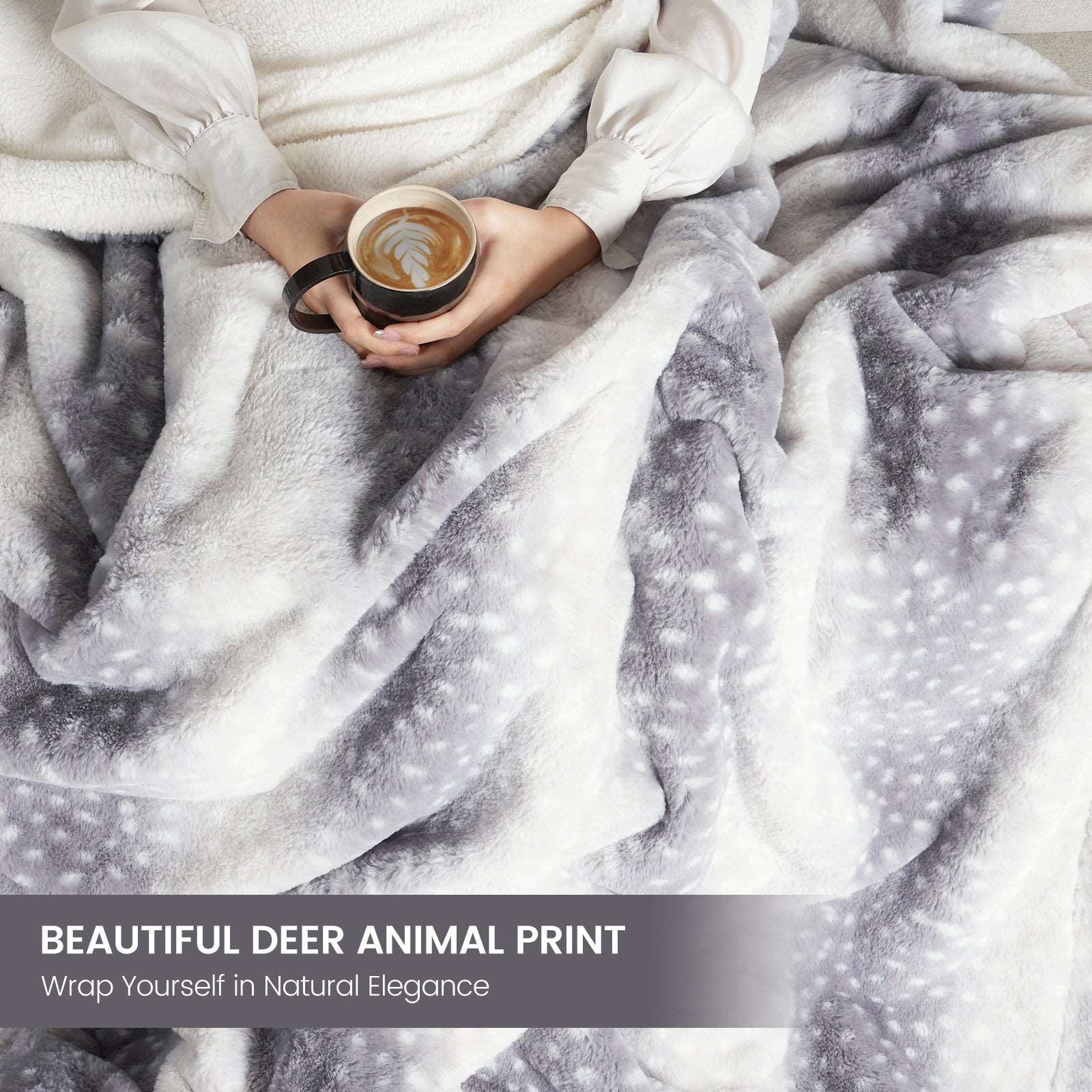 Elegant Deer Print Faux Fur Throw Blanket for Cozy Living