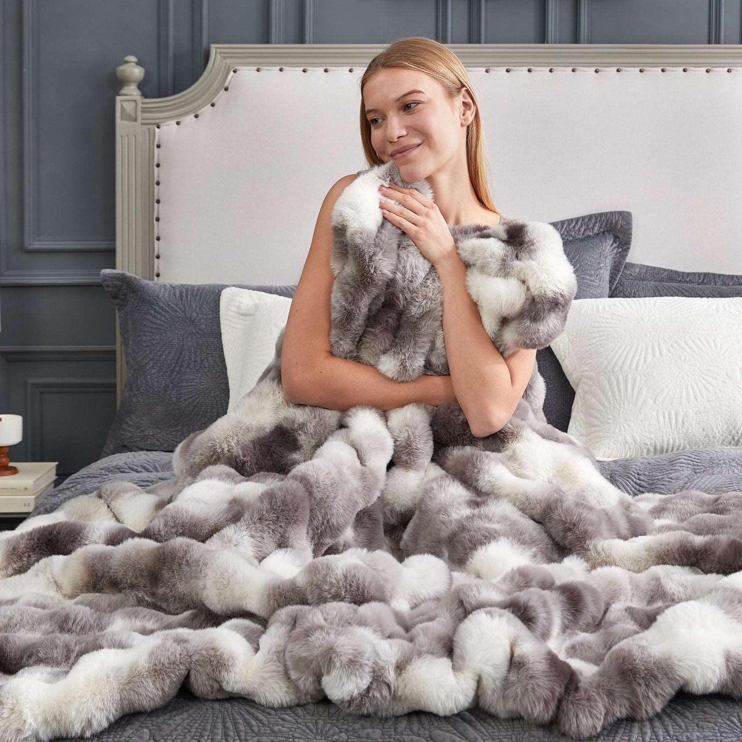 Artisan Bubble Faux Fur Throw Blanket with Unique Tie-Dye Design