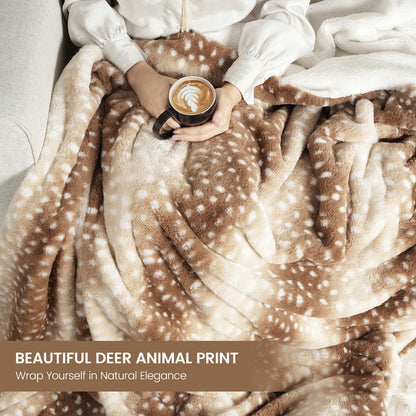 Elegant Deer Print Faux Fur Throw Blanket for Cozy Living