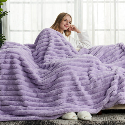Luxurious Striped Faux Fur Throw Blanket for Cozy Comfort