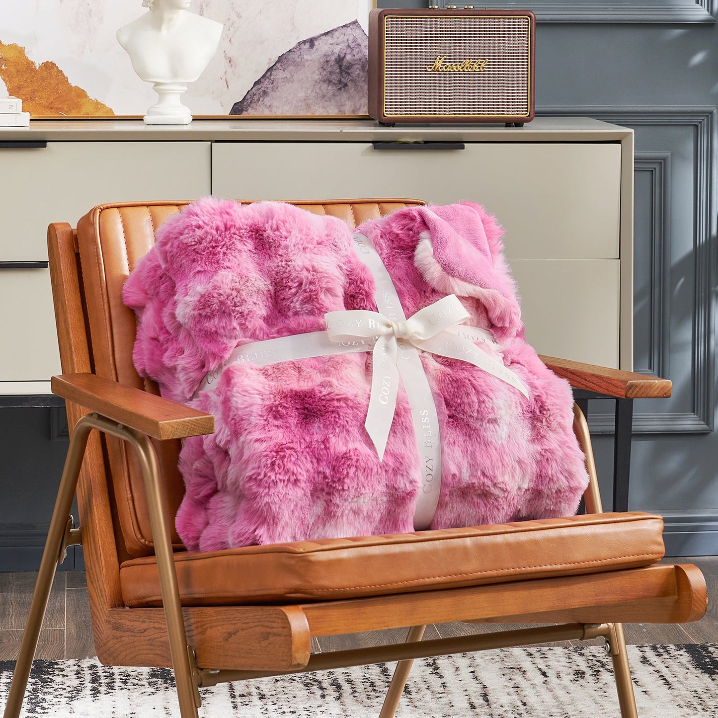 Artisan Bubble Faux Fur Throw Blanket with Unique Tie-Dye Design