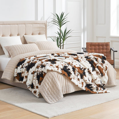 Luxurious Cow Print Faux Fur Throw Blanket for Stylish Decor