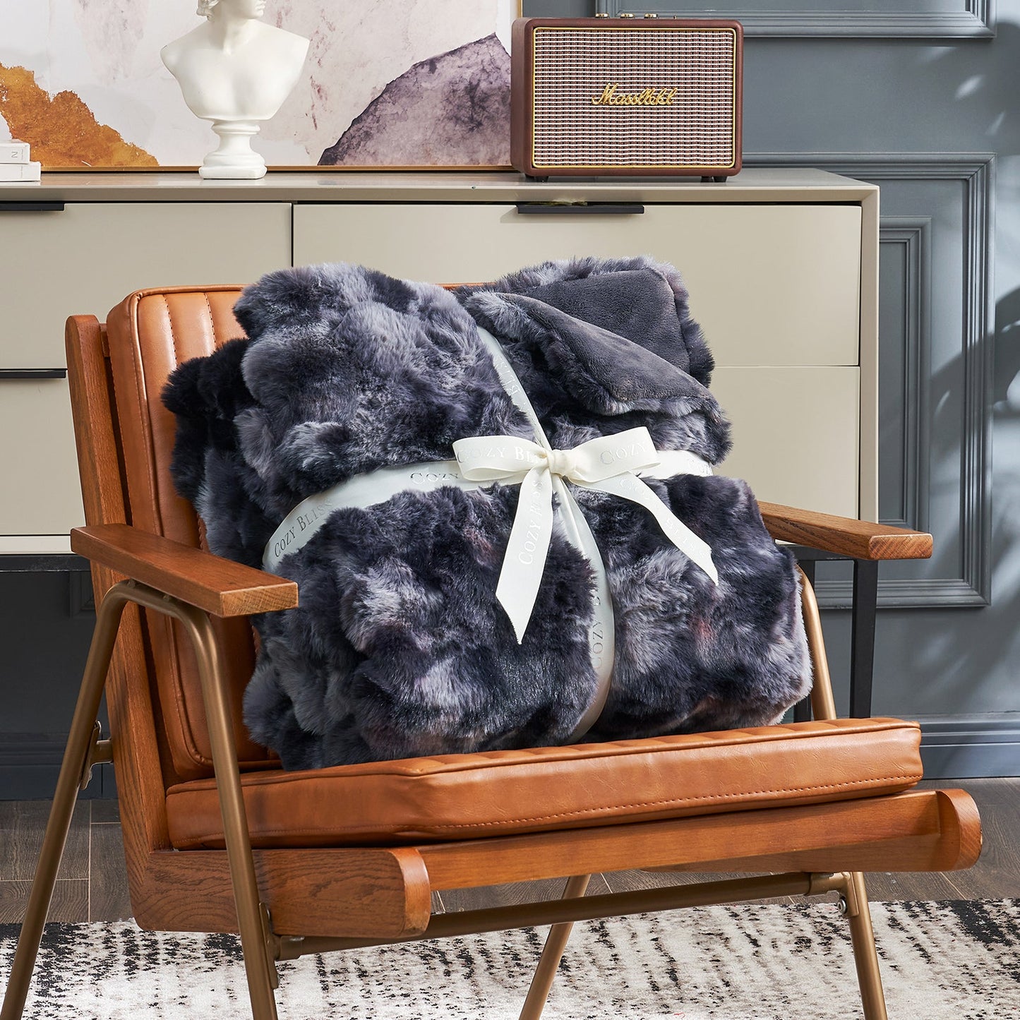 Artisan Bubble Faux Fur Throw Blanket with Unique Tie-Dye Design
