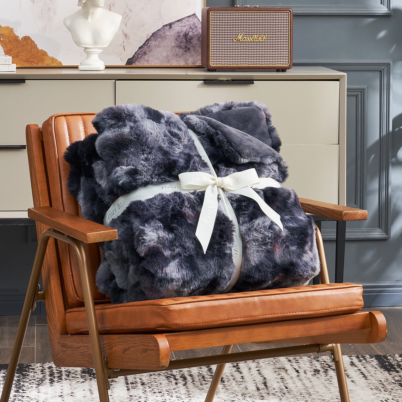 Artisan Bubble Faux Fur Throw Blanket with Unique Tie-Dye Design