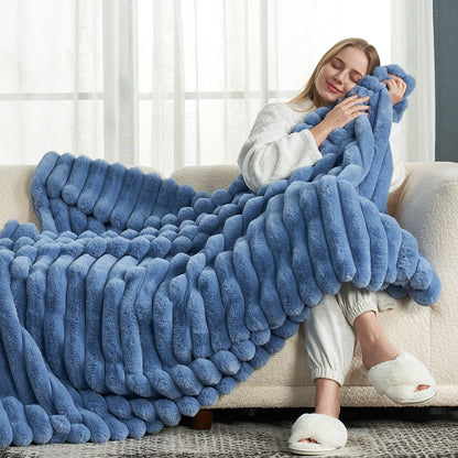 Luxurious Striped Faux Fur Throw Blanket for Cozy Comfort