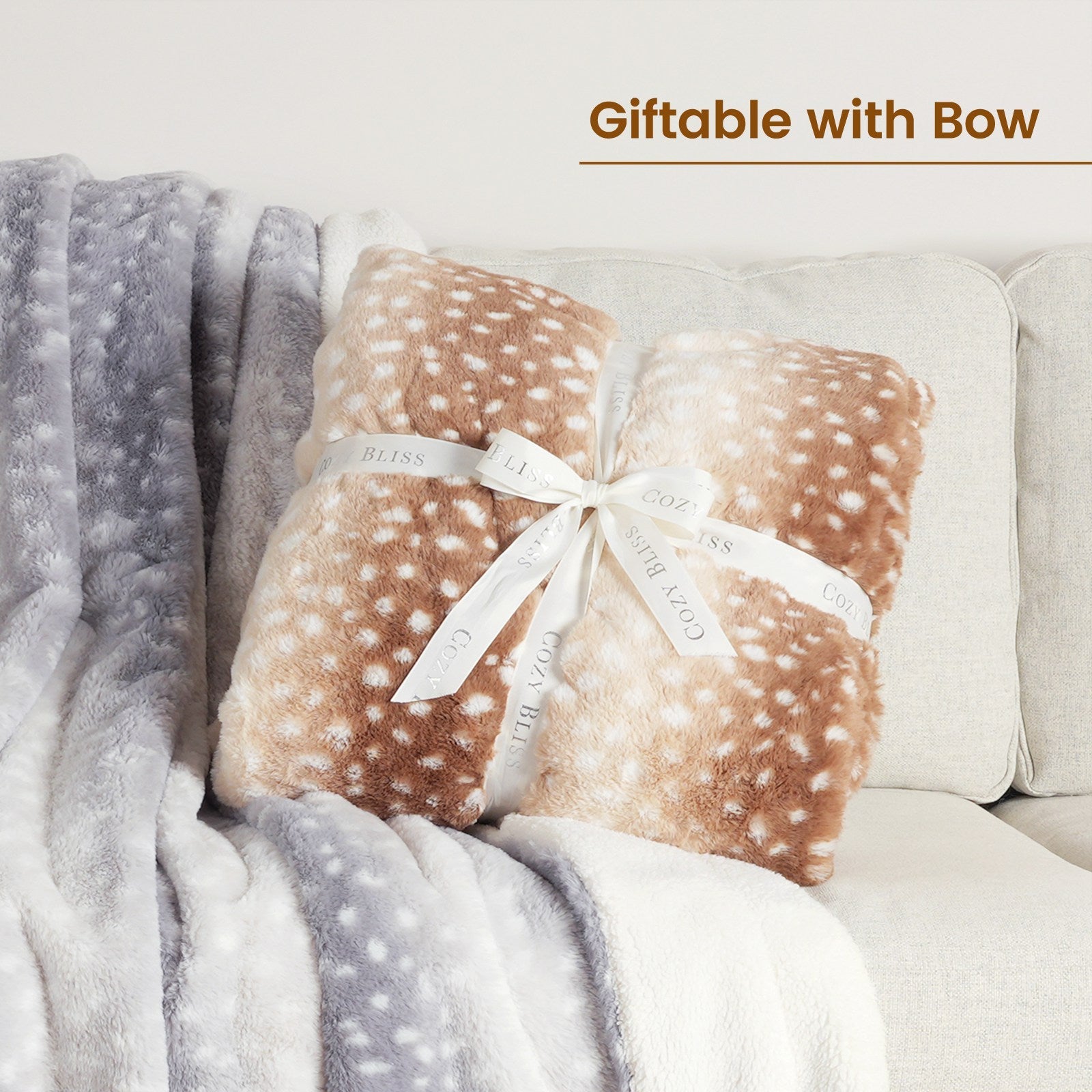 Elegant Deer Print Faux Fur Throw Blanket for Cozy Living