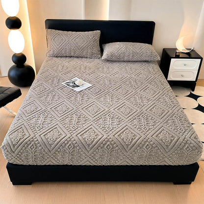 Luxurious Baroque Embossed Warm Milk Velvet Mattress Cover