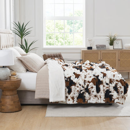 Luxurious Cow Print Faux Fur Throw Blanket for Stylish Decor