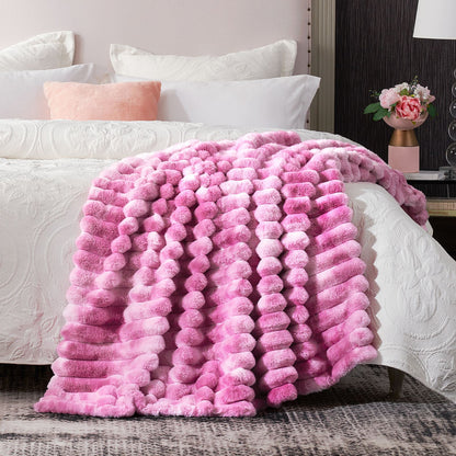 Luxurious Striped Faux Fur Throw Blanket for Cozy Comfort