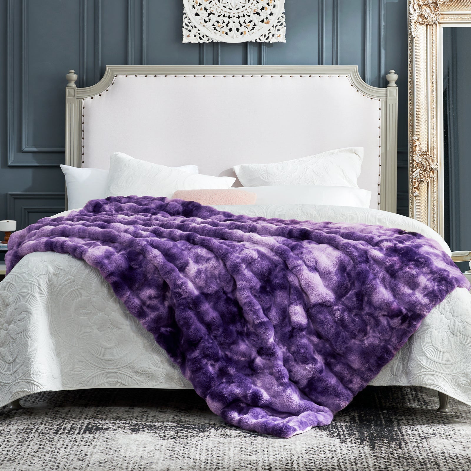Artisan Bubble Faux Fur Throw Blanket with Unique Tie-Dye Design