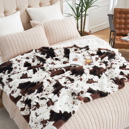 Luxurious Cow Print Faux Fur Throw Blanket for Stylish Decor