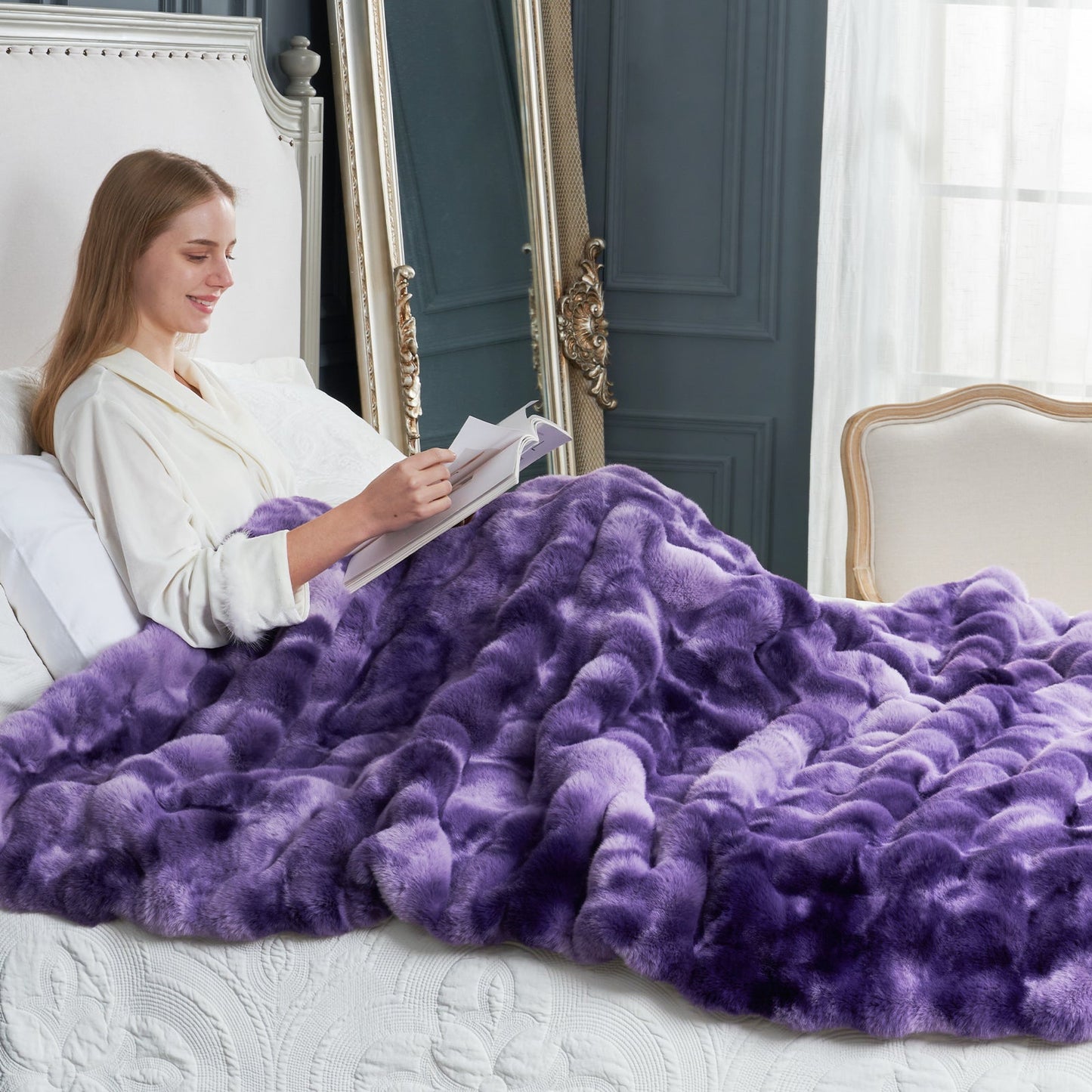 Artisan Bubble Faux Fur Throw Blanket with Unique Tie-Dye Design