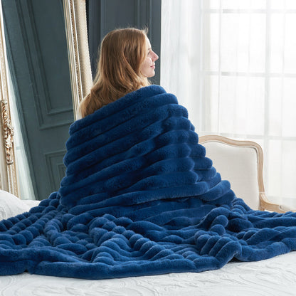 Luxurious Striped Faux Fur Throw Blanket for Cozy Comfort