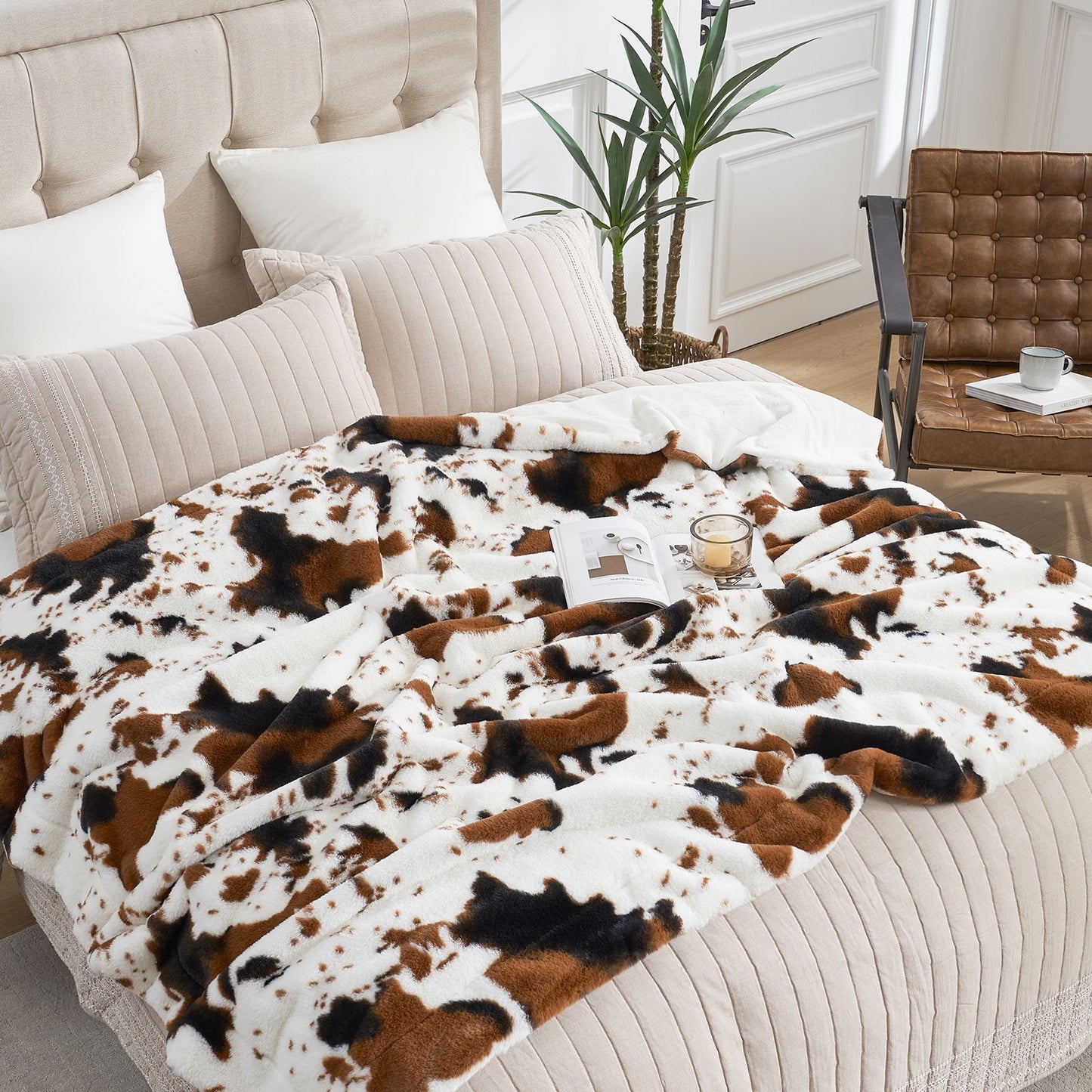 Luxurious Cow Print Faux Fur Throw Blanket for Stylish Decor