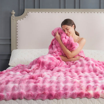 Artisan Bubble Faux Fur Throw Blanket with Unique Tie-Dye Design