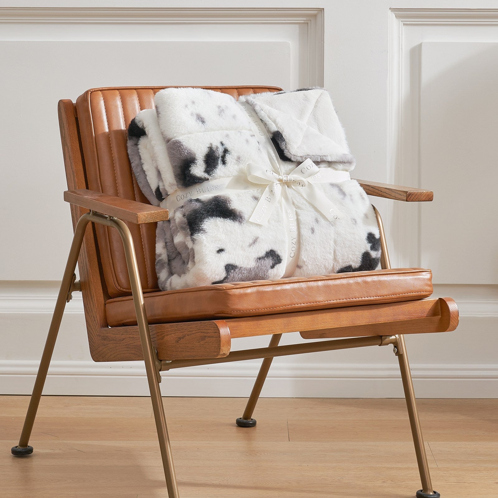 Luxurious Cow Print Faux Fur Throw Blanket for Stylish Decor