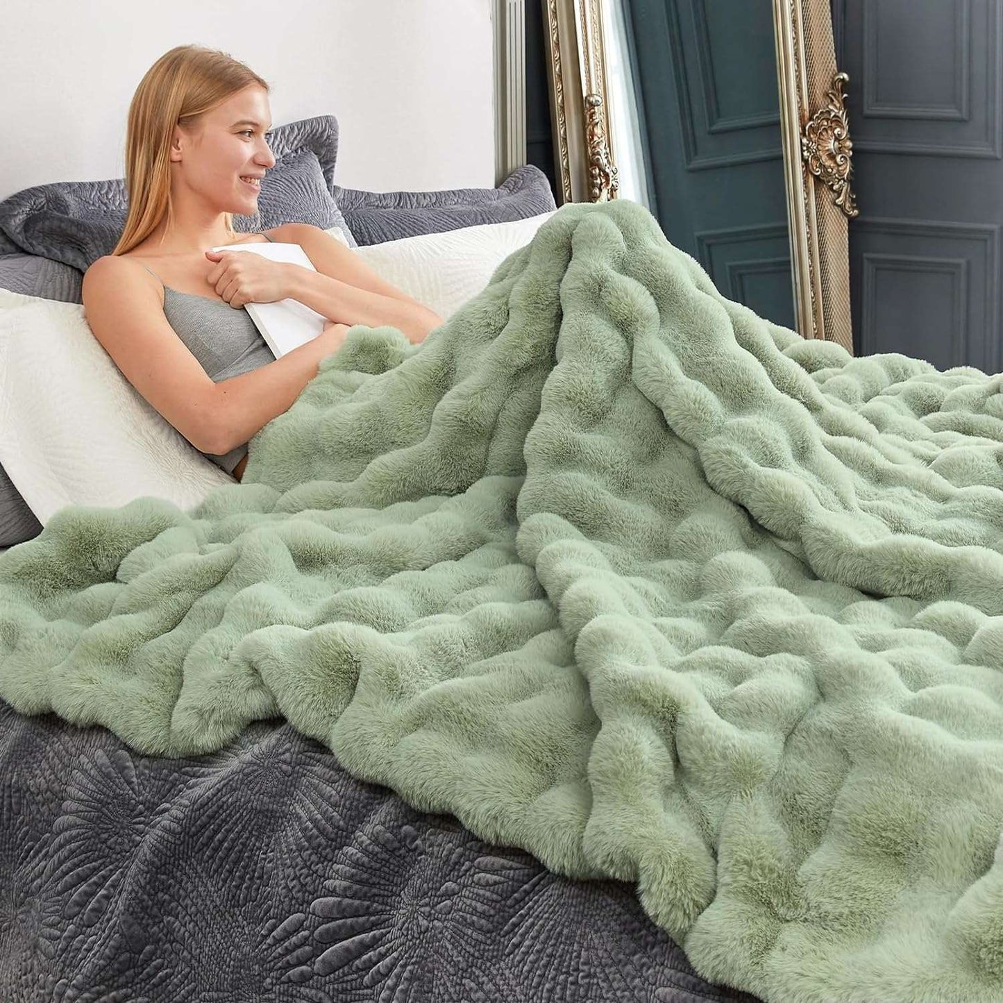 Artisan Bubble Faux Fur Throw Blanket with Unique Tie-Dye Design