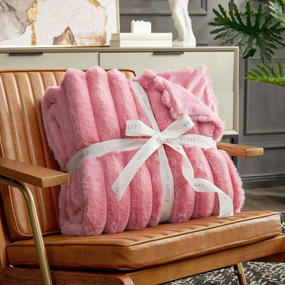 Luxurious Striped Faux Fur Throw Blanket for Cozy Comfort