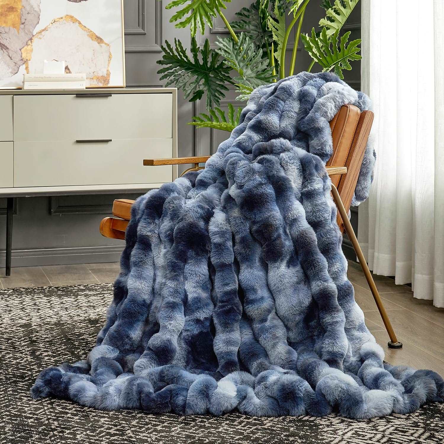 Artisan Bubble Faux Fur Throw Blanket with Unique Tie-Dye Design