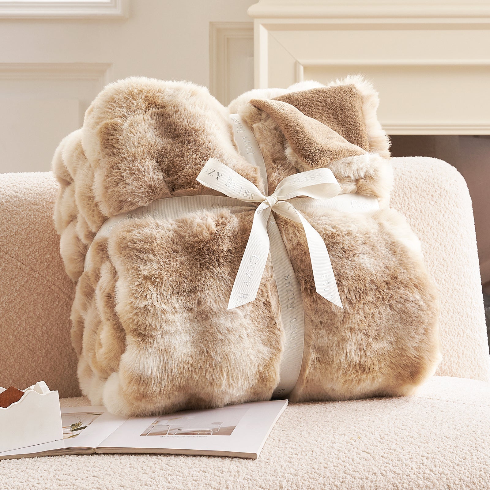 Artisan Bubble Faux Fur Throw Blanket with Unique Tie-Dye Design