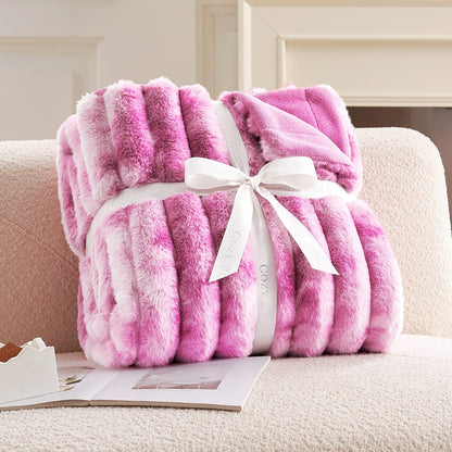 Luxurious Striped Faux Fur Throw Blanket for Cozy Comfort