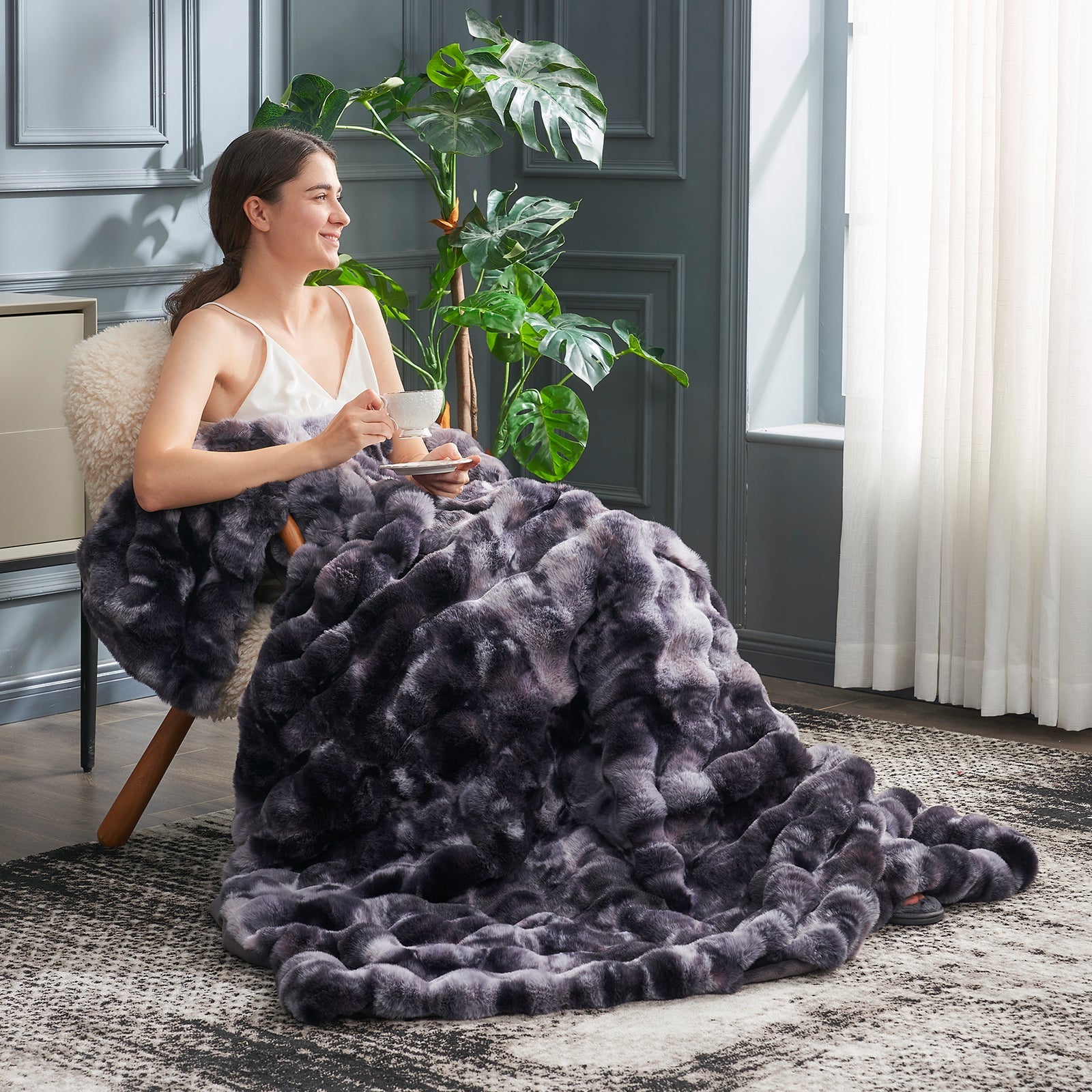 Artisan Bubble Faux Fur Throw Blanket with Unique Tie-Dye Design