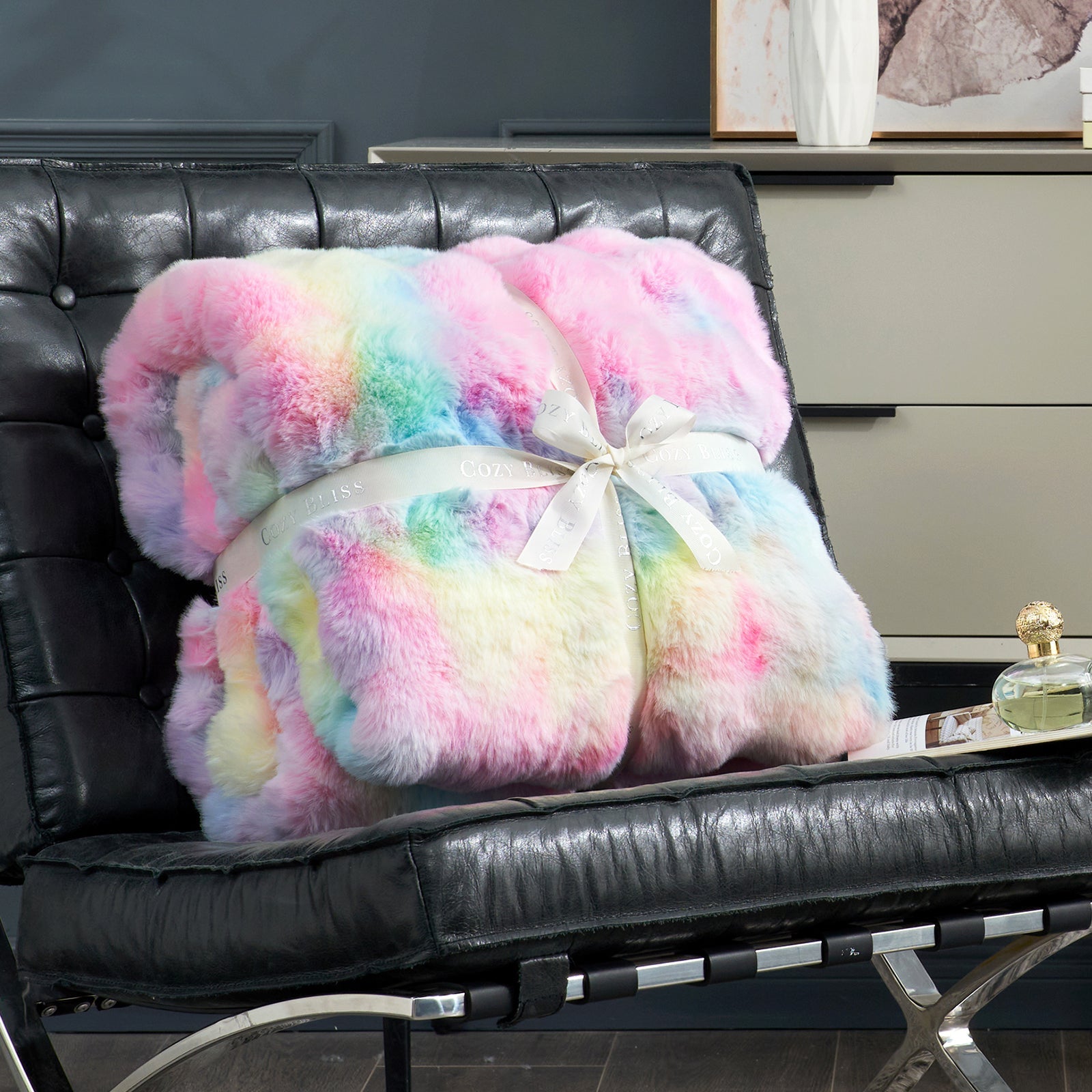 Artisan Bubble Faux Fur Throw Blanket with Unique Tie-Dye Design