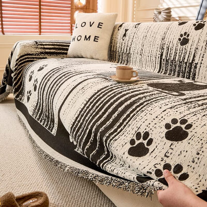 Cartoon Paw Print Chenille Anti-Scratch Throw Cover for Pets