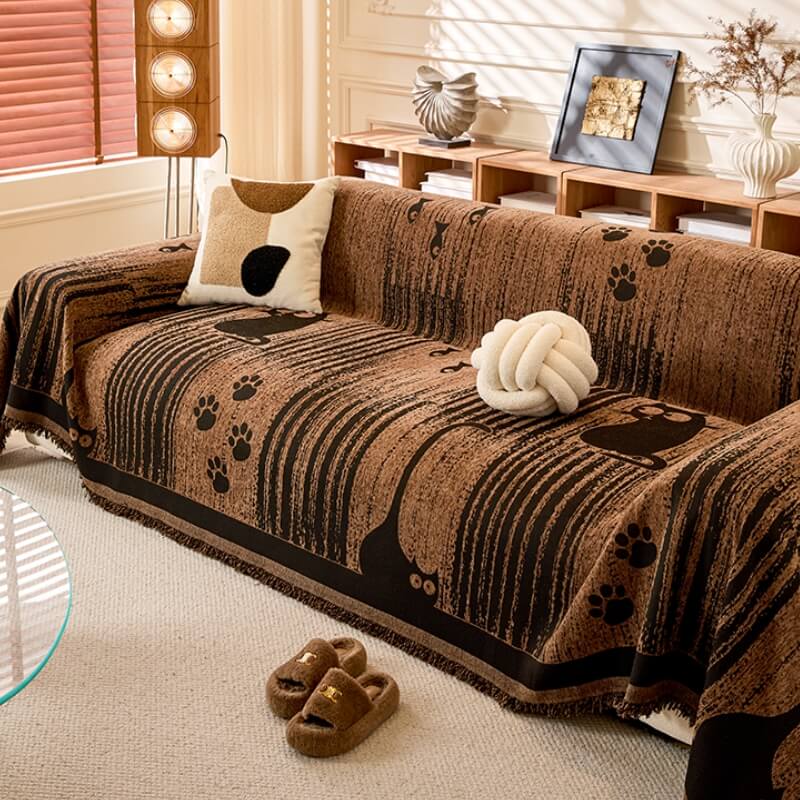 Cartoon Paw Print Chenille Anti-Scratch Throw Cover for Pets